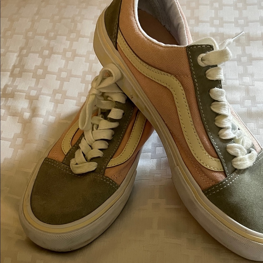 Vans Women's Pastel Pink and Olive Sneakers - Picture 2 of 4